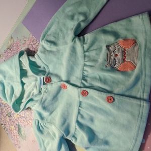 0-3mo, Bon Bebe, mint green fleece Owl hoodie